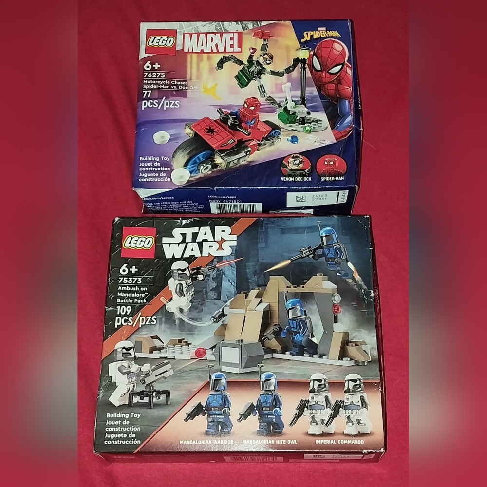 2 New Sealed LEGO Set #75373 Star Wars Mandalorian Battle Pack #76275 Marvel